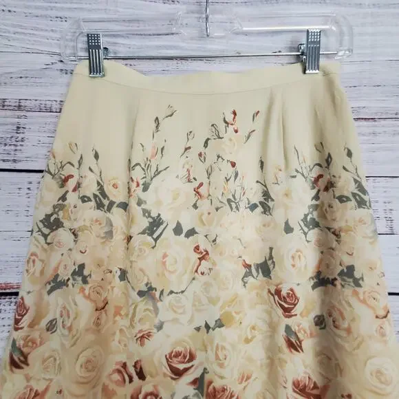 Petite Sophisticate Silk Floral Skirt Size 6 Muted Floral Roses Whimsy Fairycore - Picture 3 of 10